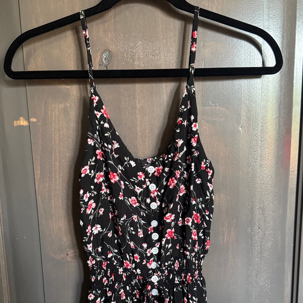 Floral Black and Red Button-Down Dress
